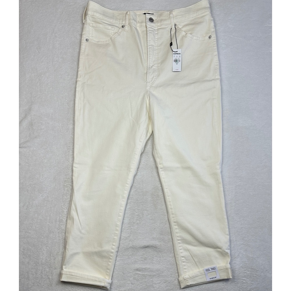 Express Slim Super High Rise Jeans Womens‎ 14R Cream Off-White Super Soft Denim